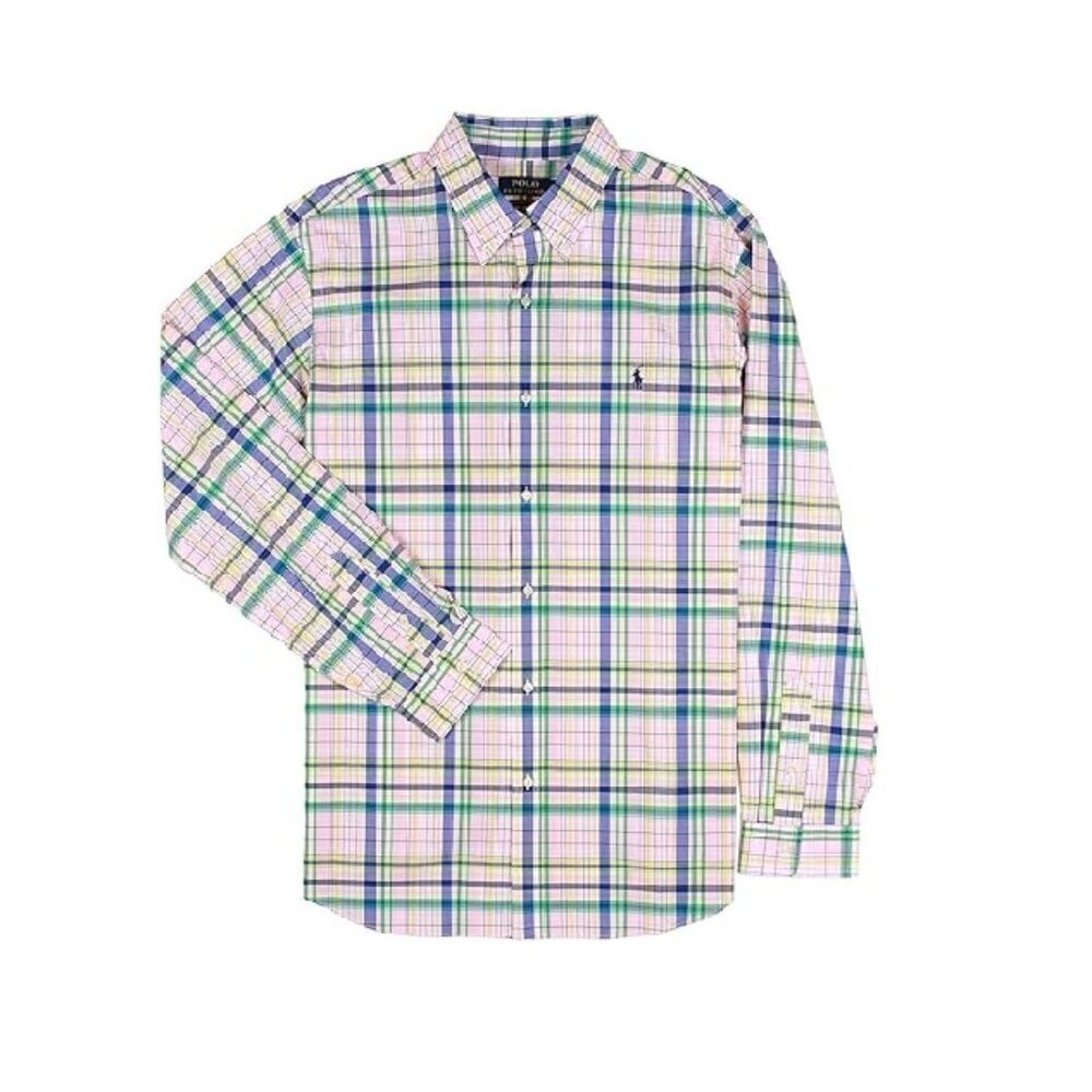 Like New Polo Ralph Lauren Pink Plaid‎ Long Sleeve Shirt Size XL 17 1/2